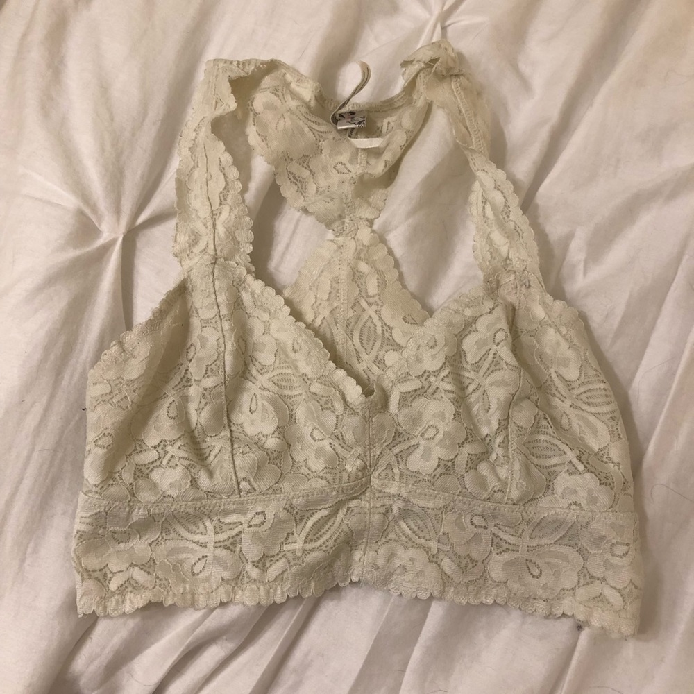 Free People White Galloon Lace Racerback